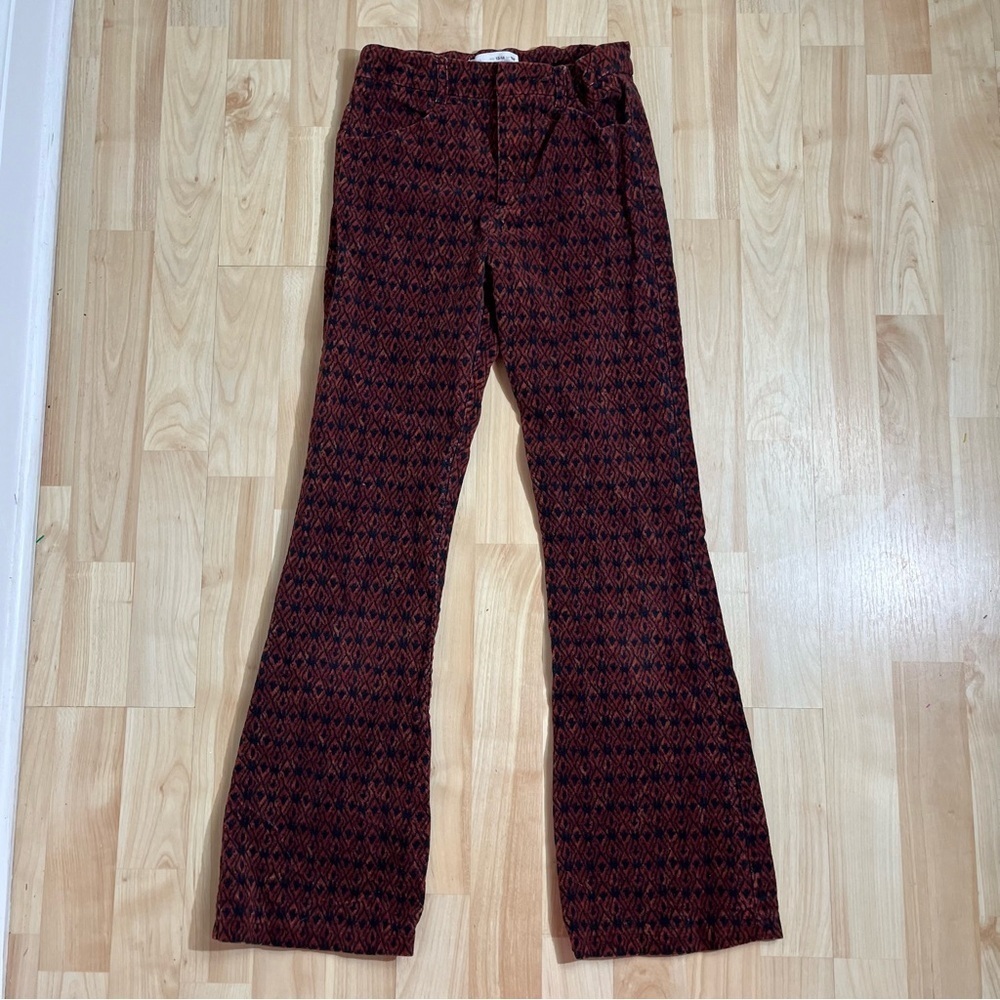 Zara Girls Age 13-14 Printed Corduroy Flared Trousers Red Black